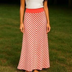 Mikarose Chevron Striped Coral Orange Maxi Skirt size Small